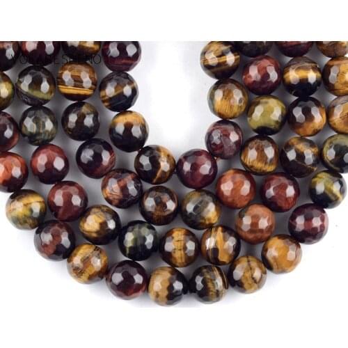 Natural Stone Three Color Tiger Eye Stone Faceted Round Beads Spacer Loose Beads For Jewelry Making 4mm-12mm Diy Bracelet 15"