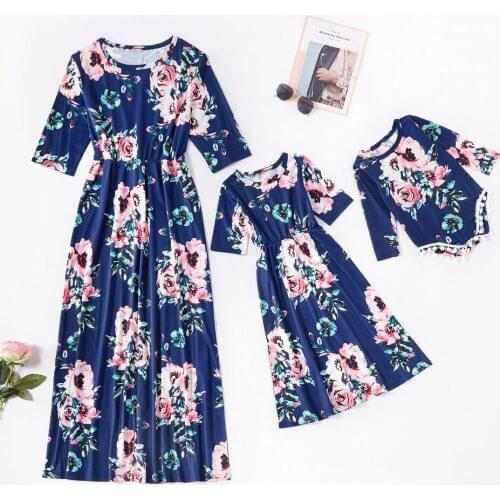 2021 New Autumn Mommy and Me Floral Dresses Family Matching Outfits Clothing Sets Baby Girls Clothes Mother Daughter Kids Dress