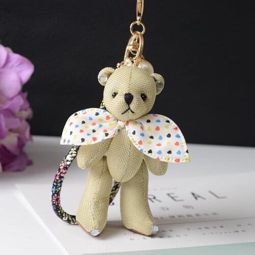 New Vintage Keychain Key Rings Fashion Pendant Teddy Bear With Bowknot Bag Accessories Charm Ornament EH830