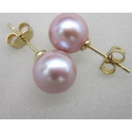 A pair Charming AAA 9-10mm natural genuine south sea purple pearl earring 14k/20