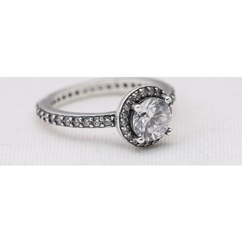 Genuine 925 Sterling Silver Classic Elegance Round Stone CZ Ring Compatible with European Jewelry