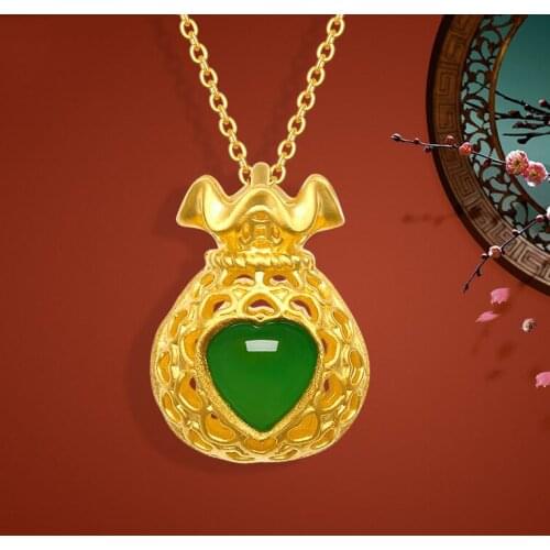 Chalcedony Bag Pendant Necklace Charm Jewelry Hetian Jade Agate 925 Silver Natural Carved Amulet Gifts for Her Women