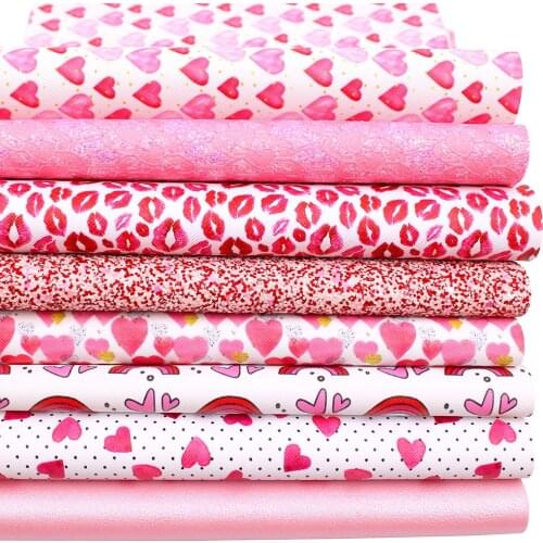 Valentines Day Theme Faux Leather Sheet Heart Love Pattern Synthetic Leather Sheets 8PCS 7.7" x 12.9" (20 cm x 33 cm)