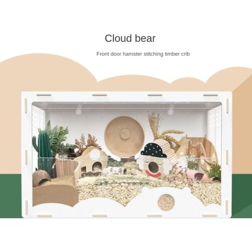 Transparent Acrylic Wooden Hamster Cage Golden Bear Chipmunk Dwarf Rat Small Animal Cage Hamster Accessories Hamster Landscaping