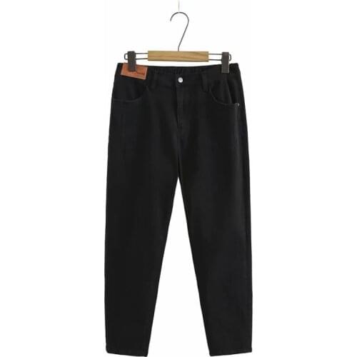 Plus Size XL-5XL Womens Beige Black Jeans Elastic Waist Slim Simple Ankle Denim Pants