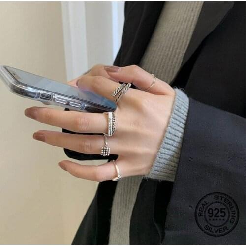 Opening Adjustable S925 Silver Twisted Square Cross Rings For Women Fashion Korean Vintage Creative Couple Jewelry Gift INEFFA