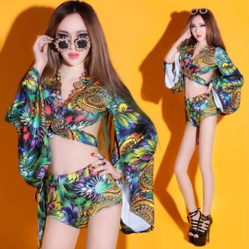 Sexy women DJ stage outfits for singers Hip hop dance costumes Nightclub Kimono style