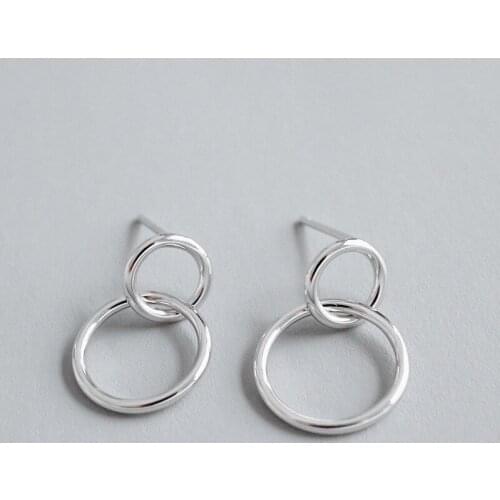 925 Sterling Silver Double Circle Stud Earrings For Women Wedding Jewelry Female pendientes mujer moda eh1383
