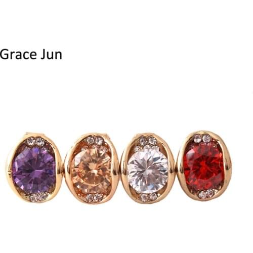 Grace Jun 4 Colors Choose Big Round AAA CZ Rhinestone Clip on Earring No Pierced Party Wedding Charm Needn't Ear Hole Earrings