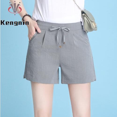 Loose Oversized Womens Shorts 2021 Summer Cotton Linen Ice Silk Ladies Shorts Drawstring Pockets Female Pantsalone KE1148