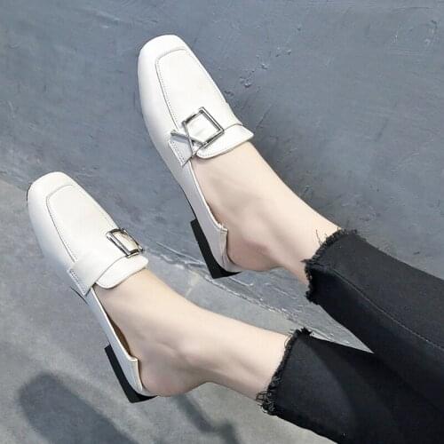 Single shoes womens shoes 2020 spring and autumn Korean version of the square head Muller shoes
