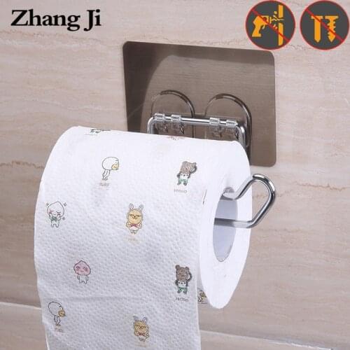 ZhangJi Self-adhesive Stainless Steel Traceless Toilet Tissue Paper Holder Shelf Bathroom kitchen Roll Paper Holder no drill