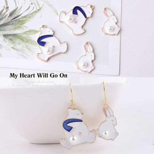Cute animals rabbit/bear shape 30pcs/lot pearl decoration alloy drop oil charms diy jewelry earrings/necklace pendants