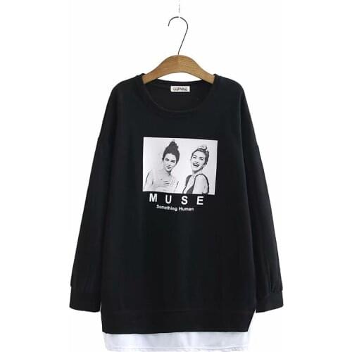 Plus Size XL-4XL False Two Pieces Hoodie Female Students Loose Casual Autumn New Pullovers Sweatshirts Large Size Streetwear