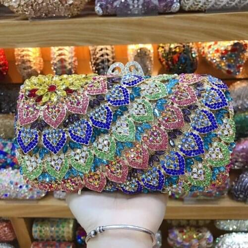 Female Colorful Crystal Women Evening Box Clutch Bag Wedding Bridal Minaudiere Handbags and Purse Ladies Party Clutch wallets