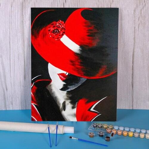 Woman Red And Black Painting By Numbers Kit Acrylic Paints 40*50 Boards By Numbers Decorative Paintings For Wholesale