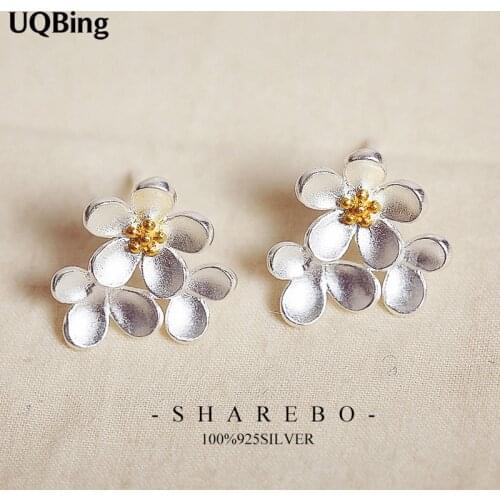 925 Sterling Silver Flower Stud Earrings For Women Jewelry Free Shipping Brincos