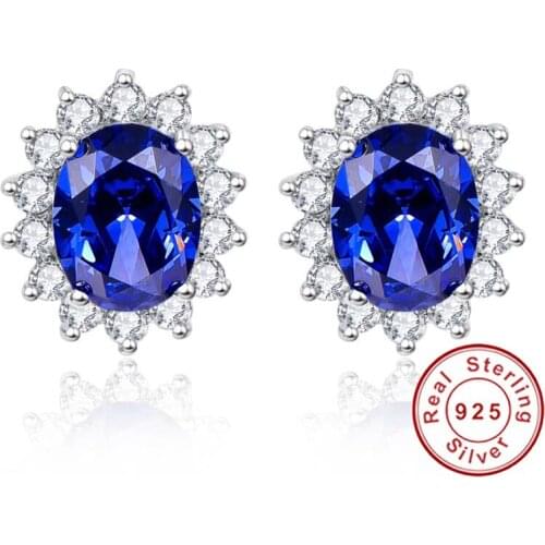Trendy Bridal Party Jewelry Royal Blue Tanzanite Silver Earrings for Women Silver 925 Vintage Ear Studs with Cubic Zirconia