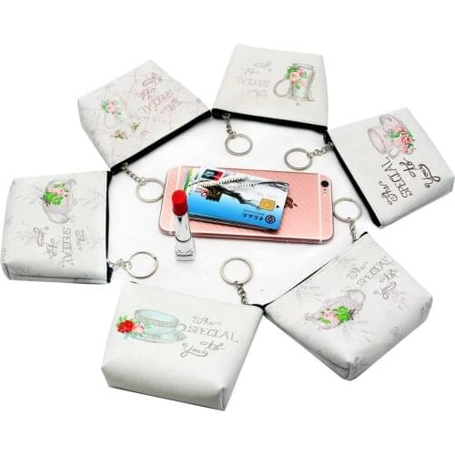 Womens Printed Purse Fashion White Mini Wallet Storage Bag PU Leather Coin Pocket Tea Pot Card Holder