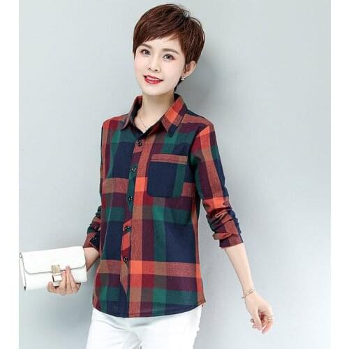 Women Spring Autumn Style Blouses Shirts Lady Casual Long Sleeve Turn-down Collar Plaid Printed Blusas Tops DD8928