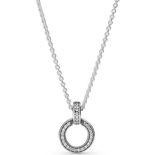 Authentic 925 Sterling Silver Sparkling Double Circle Fashion Pendant Necklace Fit Pandora Women Bead Charm Gift DIY Jewelry