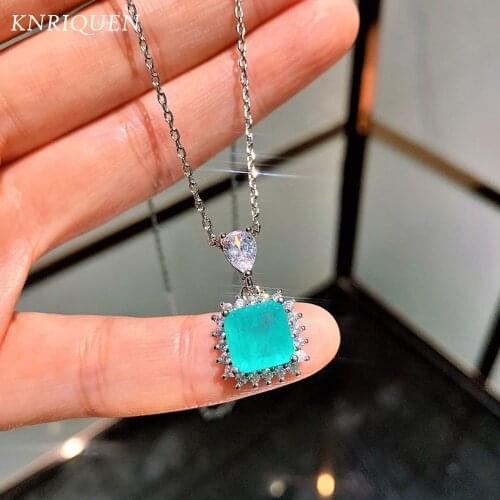 2020 Trend Vintage 100% Silver Sterling Paraiba Tourmaline Gemstone Pendant Necklace High Carbon Diamond Fine Jewelry for Women