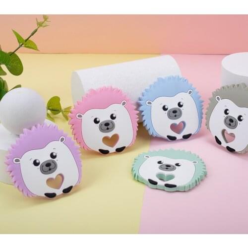 Sunrony 1pc Hedgehog Silicone Teether Animal Cartoon Baby teething Necklace Chew Charms Baby Products Toddler Toys