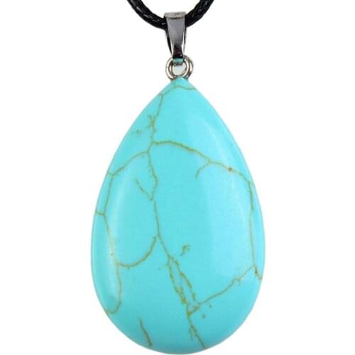 100-Unique Ethnic Style 1 Pcs Silver Plated Water Drop Green Turquoises Stone Pendant For Anniversary Gift