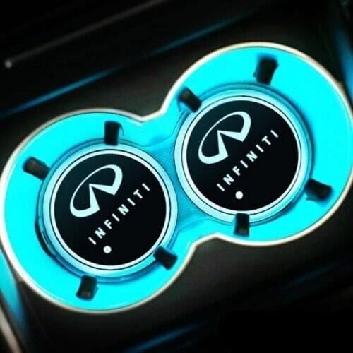 2pcs Led Logo Cup Light Luminous Coaster Drinks Holders For Infiniti QX30 JX35 QX80 FX G M EX Q50 Q60 Q70 QX50 QX60 QX70