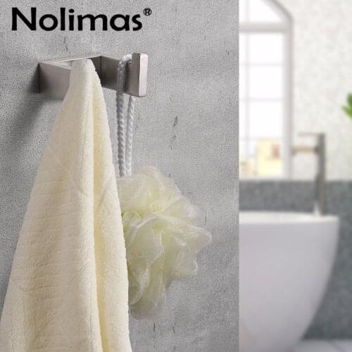 2018 SUS 304 Double Hook Wall Mount Square Towel Robe Coat Hat Door Hanger Fashional Stainless Steel Robe Hook Brushed Towel