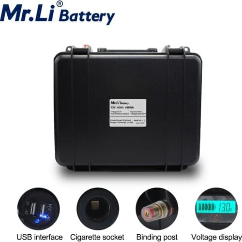 Lifepo4 12V 40Ah Rechargeable Battery Pack With Build-in BMS USB Car Lighter Interface Energy Storage RV EV Power Supply