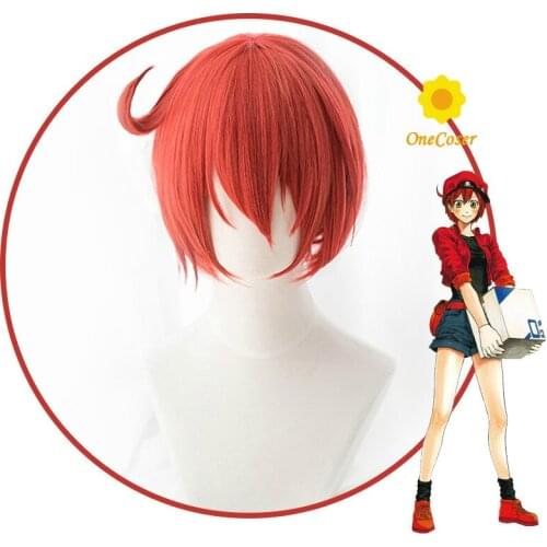 Anime Cells at Work Cosplay Red Wig Red Blood Cell Erythrocyte Neutrophil Platelet Heat-resistant Fiber Hair + Wig Cap Party