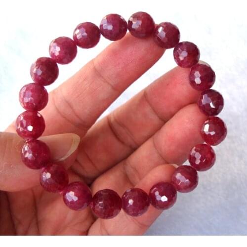 Free Shipping Natural Ruby Faceted Round 9mm Beads Bracelet Women Jewelry Accessories Weddings Parties Birthday Gift