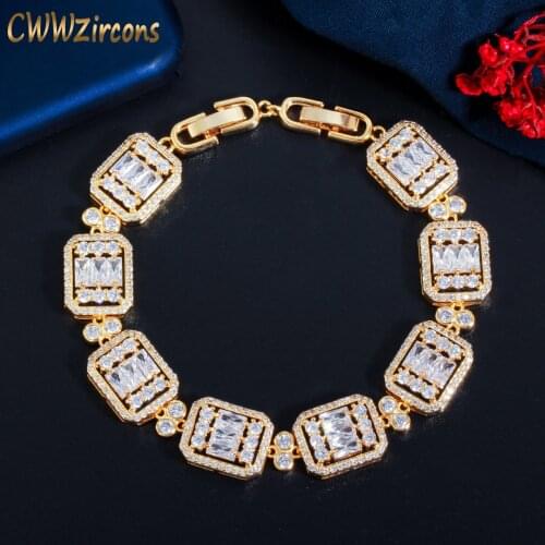 CWWZircons Bling Cubic Zirconia Pave African Dubai Gold Color Bridal Wedding Party Bracelet Femme Jewelry Accessories Gift CB249