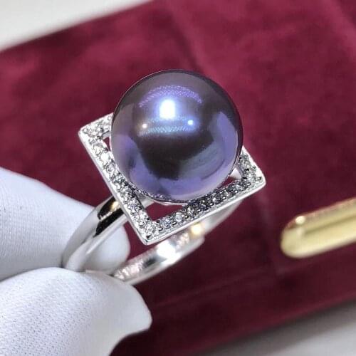 D109 Fine Jewelry 925 Sterling Silver Natural Fresh Water Purple Peals 10-9mm Rings for Women Fine Pearls Rings
