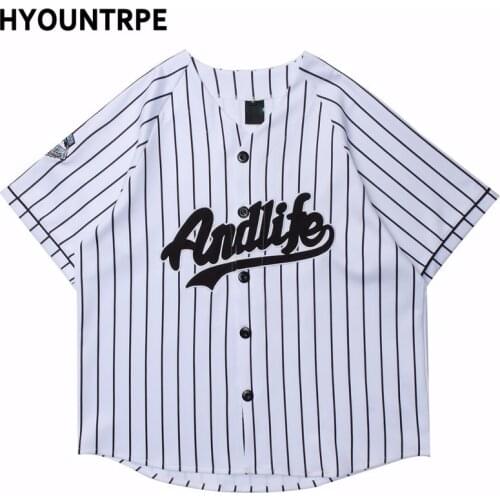 Mens Strip Baseball Tees Shirt Fashion V-neck Letter Single Breasted T-shirt Hip Hop Casual Shirts High Street Shirts Streetwear