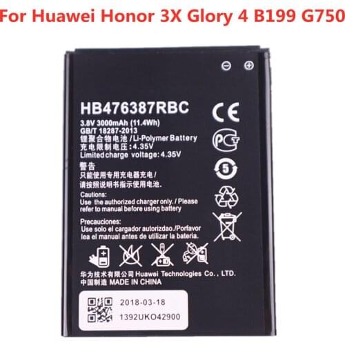 HB476387RBC Battery For Huawei Honor 3X G750 Glory 4 B199 G750-U10 G750-T01 G750-T00 G750-C00 G750-U00 3000mAh