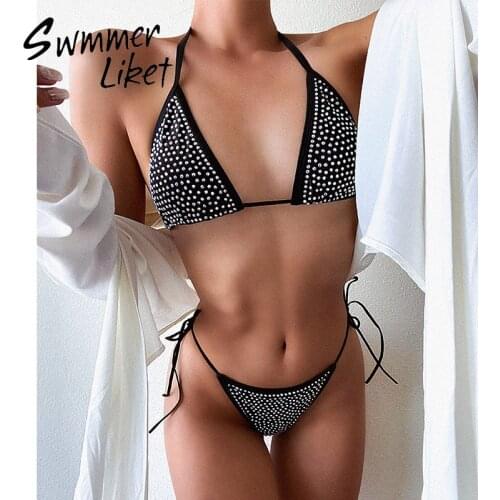 Diamond bikini set Triangle swimsuit women Halter String swimwear female Sexy micro bikinis 2020 mujer Knot bathing suit biquini