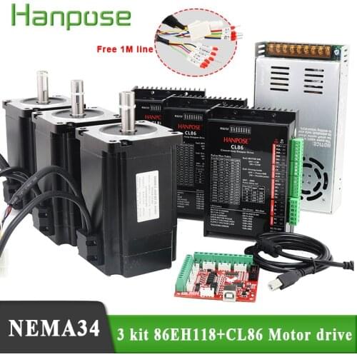 3 axis cnc kit nema34 stepper motor Closed Loop 12N 8N 4N 86EH118A6001+CL86 Driver 48V 360W Power Supply Hybrid Step-servo motor