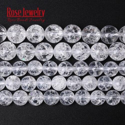 Natural Stone White Crackle Crystal Quartz Round Loose Beads 15" Strand 4 6 8 10 12 MM Pick Size For Jewelry Making