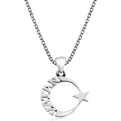 Tevuli 925 Sterling Silver Homeland Written Moon Star Male Necklace