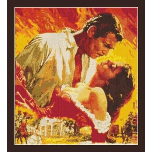 Embroidery Gone With The Wind Scarlett O'Hara and Rhett Butler No Count Cross Stitch Kit with 100% Cotton Floss for Home Decor