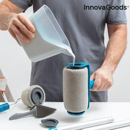 InnovaGoods 5 Pieces Roll'n'Paint Refillable Anti-Drip Paint Roller Set Home Tools Easy Cleaning and Storage