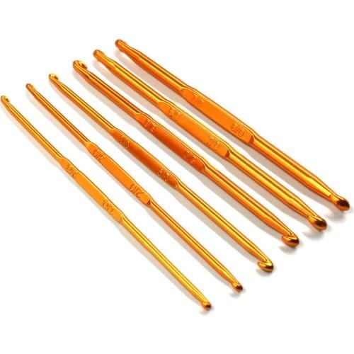 6pcs/Set Gold Aluminum Double-headed Crochet Hook Weaving Sweater Needles Kit Knitting Needle Pins DIY Sewing Accessories Tools