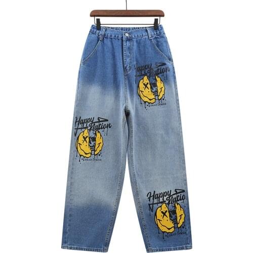 High New Kiryaquy Classical Vintage Luxurious Dead Inside Skull Smile jeans Cotton Denim Pants comfort casual jeans S-XL #A156