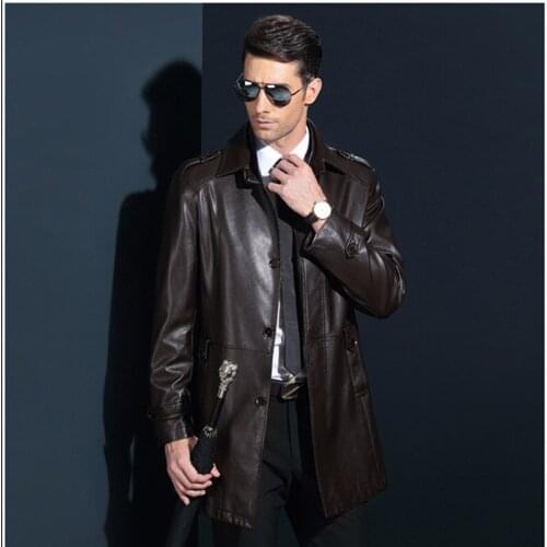 Autumn and Winter Leather Mens Jacket Stand Collar Men Long Leather Windbreaker Jacket Black/Brown Motorcycle Jacket Men,M-4XL