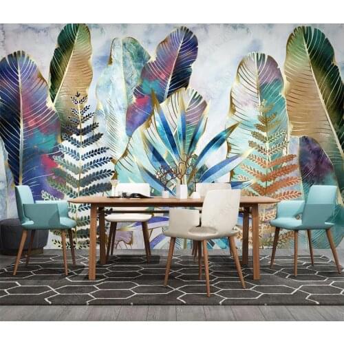 Custom photo wallpaper for walls 3 d murals European tropical plant leaves light luxury watercolor hand painted wall mural decor