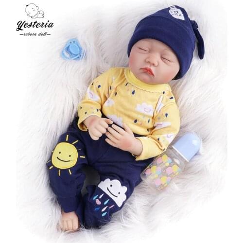 Yesteria 55cm Realistic Bebe Reborn Silicone Doll Slepping Baby Toys for Grils Striped Cartoon Printed Kids Gifts Special Dolls