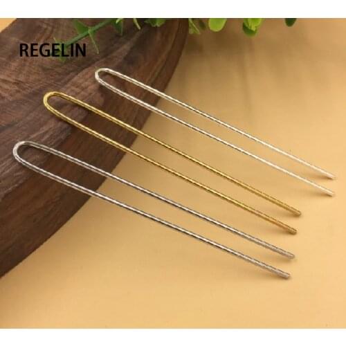 REGELIN Silver color /Gold Color Hair Sticks U shape Hair Pins Blank Base Setting 10pcs/lot 2mm*110mm For Women Jewelry Bulks