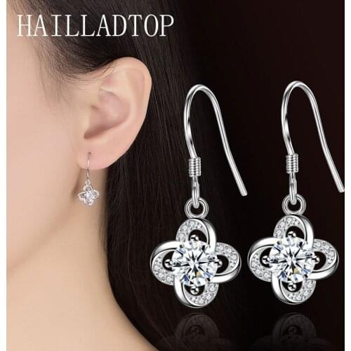 Crystal Cross Clover Flower Drop Earrings Stud Earrings Round Four-Leaf Clover Crystal Dangle Earrings Amethyst Gemstones Chic